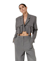 Pocket Long Sleeve Short Blazer - Grey